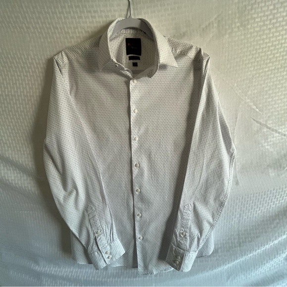Ben Sherman Tailoring Stretch Button Up Long Sleeve Shirt White Blue Size Med - Picture 1 of 10